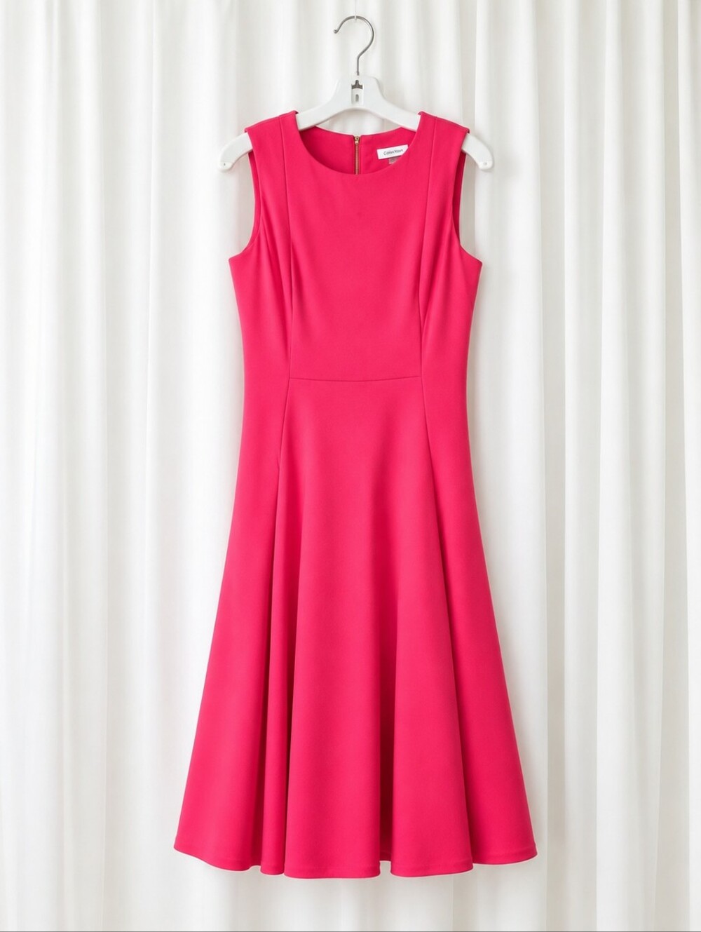 Calvin Klein Stretch Crepe Watermelon Pink Fit & Flare Classic Sleeveless Dress